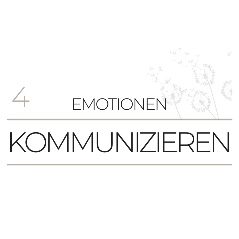 Text in eleganter Schrift: "4 EMOTIONEN KOMMUNIZIEREN".
