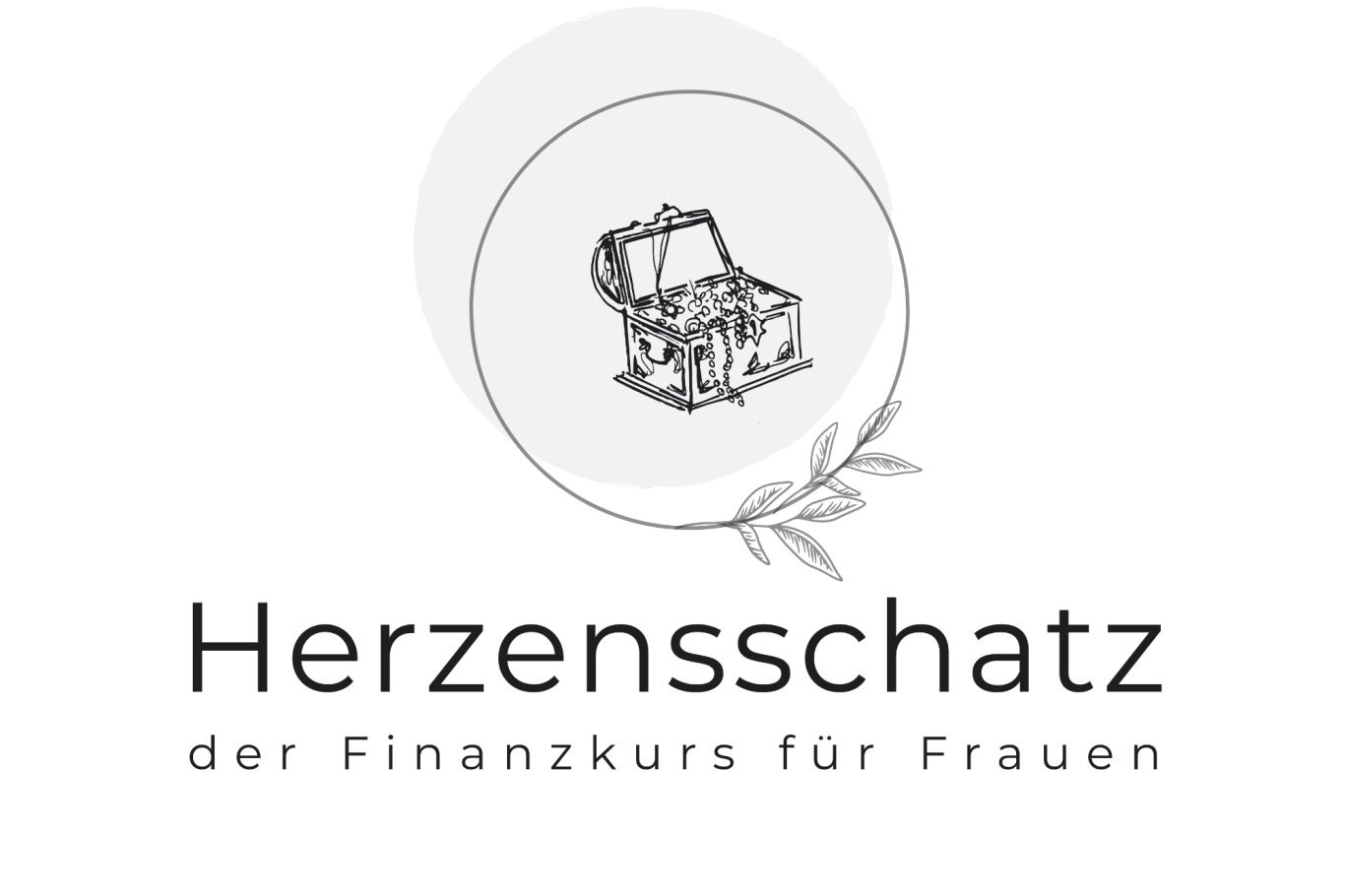 Logo von Herzensschatz, einem Finanzkurs für Frauen, mit einer skizzierten Schatztruhe.