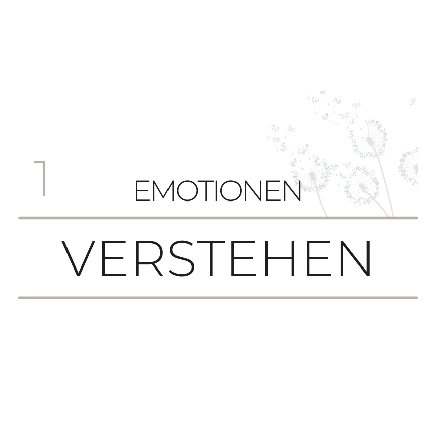 Text mit den Worten "Emotionen verstehen" und der Nummer 1, dekorativ gestaltet.