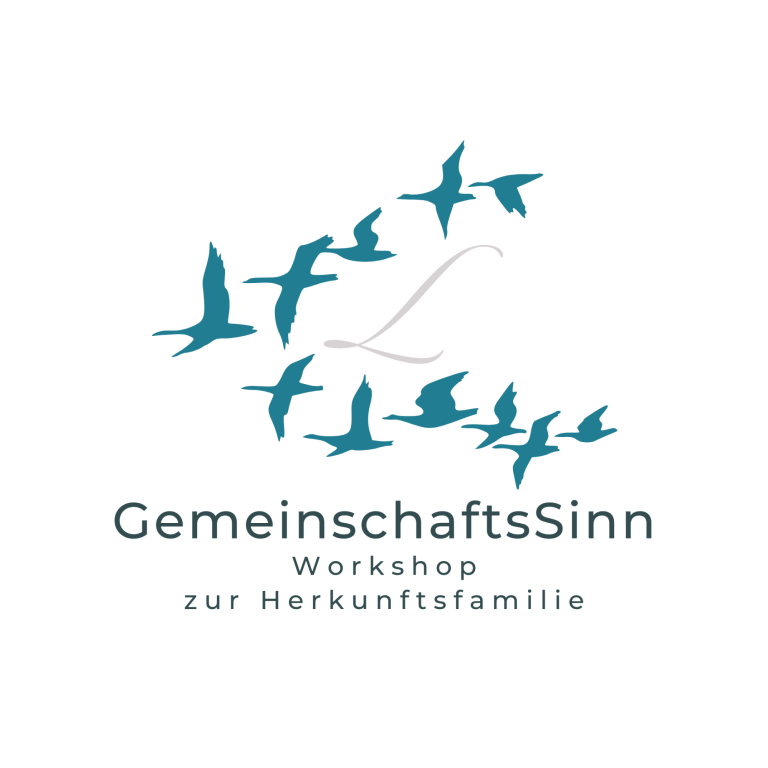 Logo von GemeinschaftSinn mit stilisierten Vögeln und dem Text "Workshop zur Herkunftsfamilie".
